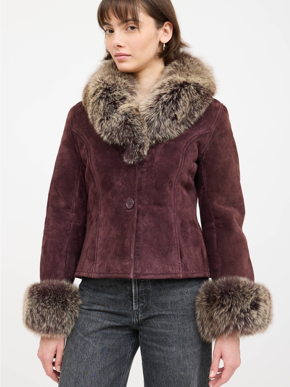 Danier Fox fur suede Jacket  Purple Shearling